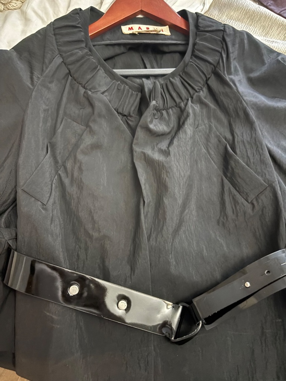 MARNI Italy Black Ruched Cocoon Bubble Belted Jacket Coat - IT 42 / US 6 - Picture 7 of 7